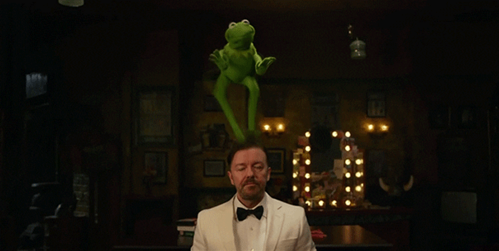 Kermit Dancing Above Man's Head GIF