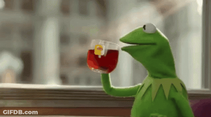 Kermit Drinking Tea Near Window In The Morning GIF