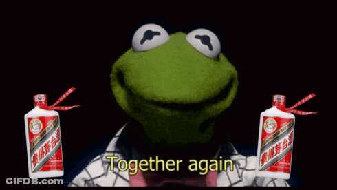 Kermit Frog Holding Bottles Ticker $Moutai Together Again GIF