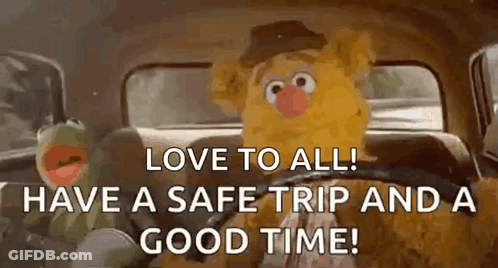 Kermit The Frog And Fozzie Bear Are Sitting In The Back Seat Of A Car And Driving . GIF
