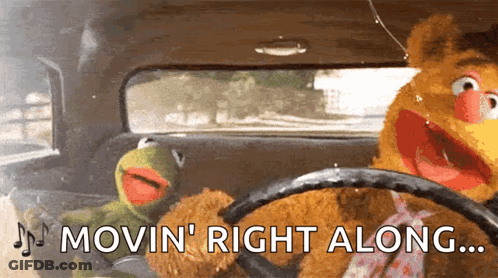 Kermit The Frog And Fozzie Bear Driving Car Movin Right Along GIF