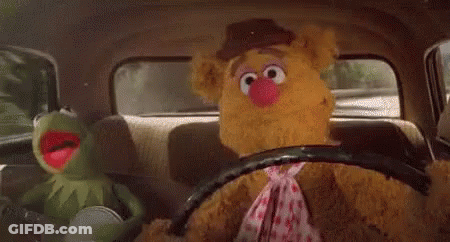 Kermit The Frog And Fozzie Bear Driving In Car GIF