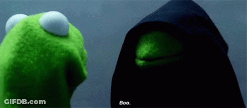 Kermit The Frog And Grim Reaper Are Standing Next To Each Other In The Dark . GIF