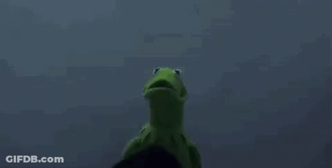 Kermit The Frog And Grim Reaper Are Standing Next To Each Other In The Dark And Looking At Each Other . GIF