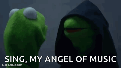 Kermit The Frog And Muppet In Black Hood Singing My Angel Of Music GIF
