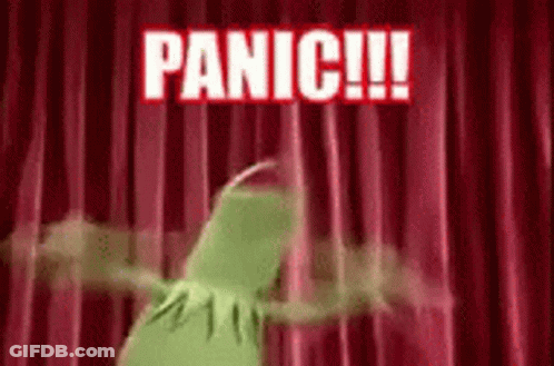 Kermit The Frog Dancing Before Red Curtain Panic GIF