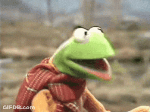 Kermit The Frog From The Muppet Show Is Sitting On A Rock With His Mouth Wide Open . GIF