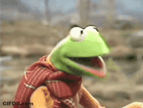 Kermit The Frog From The Muppet Show Is Sitting On A Rock With His Mouth Wide Open . GIF