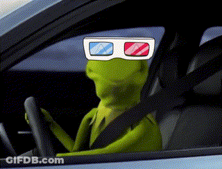 Kermit The Frog In 3D Glasses Driving Car GIF