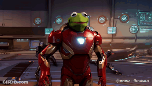 Kermit The Frog In Red And Gold Iron Man Suit GIF