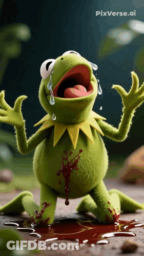 Kermit The Frog Is Crying And Has Blood On His Body GIF