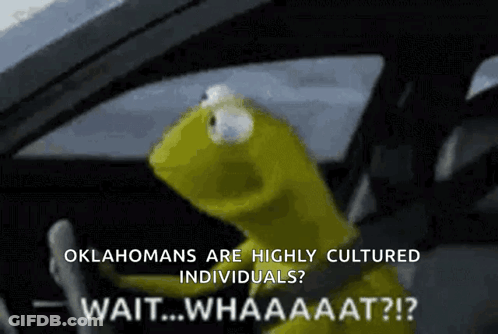 Kermit The Frog Is Driving A Car And Says Oklahomaans Are Highly Cultured Individuals Wait Whaaaat ? GIF