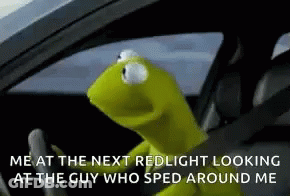 Kermit The Frog Is Driving A Car And Talking About The Next Red Light Looking At The Guy Who Sped Around Me . GIF