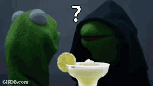 Kermit The Frog Is Holding A Margarita With A Lemon Slice And A Question Mark Above It GIF
