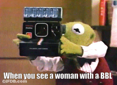 Kermit The Frog Is Holding A Polaroid Camera With The Caption " When You See A Woman With A Bbl " GIF
