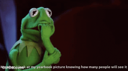 Kermit The Frog Is Looking At His Yearbook Picture And Thinking About How Many People Will See It GIF