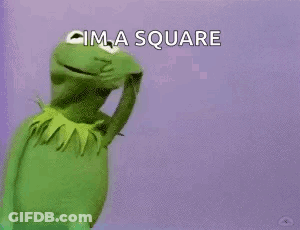 Kermit The Frog Is Pointing At A Square On A Purple Background And Saying `` Im A Square '' . GIF