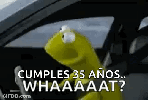Kermit The Frog Is Sitting In The Driver 'S Seat Of A Car And Says Cumples 35 Anos Whaaaat ? GIF