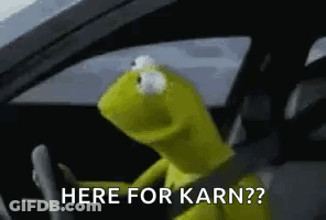 Kermit The Frog Is Sitting In The Driver 'S Seat Of A Car And Says `` Here For Karn '' . GIF