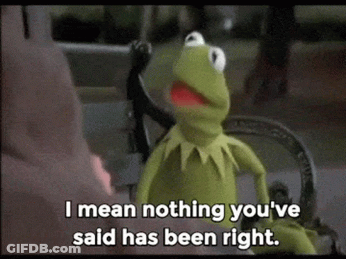 Kermit The Frog Is Sitting On A Bench And Talking To A Person . GIF