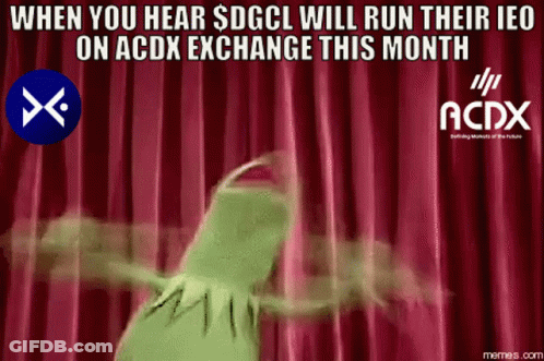 Kermit The Frog Is Standing In Front Of A Red Curtain With A Meme That Says Acdx Exchange GIF