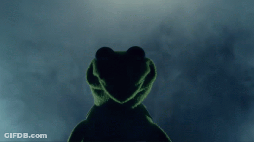 Kermit The Frog Is Standing In The Dark With A Heart Shaped Face GIF