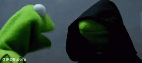 Kermit The Frog Is Standing Next To A Person Wearing A Black Hooded Jacket . GIF
