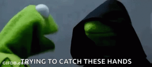 Kermit The Frog Is Trying To Catch These Hands While Wearing A Black Hooded Robe . GIF