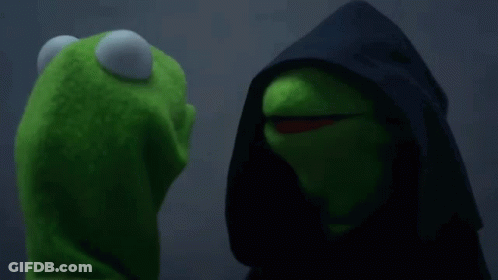 Kermit The Frog Is Wearing A Black Hood And Standing Next To A Muppet . GIF