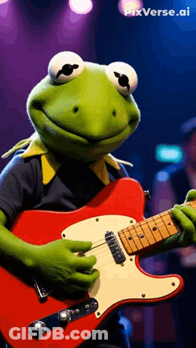 Kermit The Frog Playing Red Electric Guitar GIF