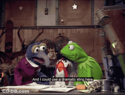 Kermit The Frog Says " And I Could Use A Dramatic Sting Here " In A Cartoon Scene GIF
