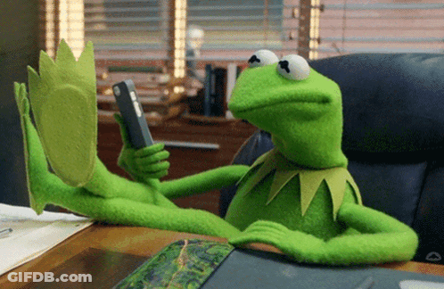 Kermit The Frog Sitting At Desk With Phone GIF