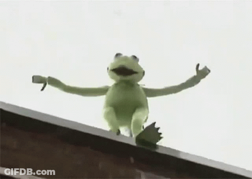 Kermit The Frog Sitting On Ledge Arms Outstretched GIF