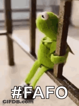 Kermit The Frog Sitting On Railing Saying #Fafo GIF