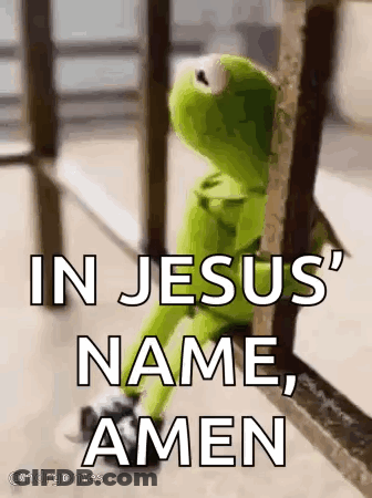 Kermit The Frog Sitting On Railing With Jesus Name GIF