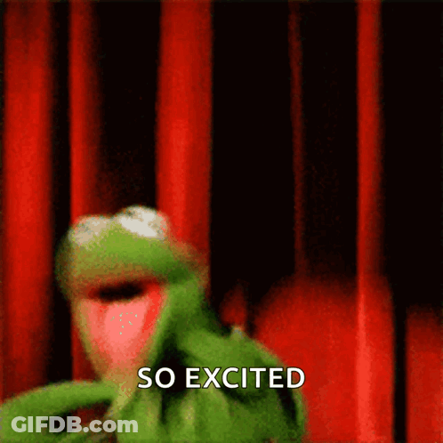 Kermit The Frog Standing In Front Of Red Curtain So Excited GIF