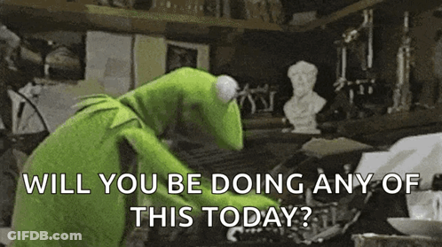 Kermit The Frog Standing With Statue GIF