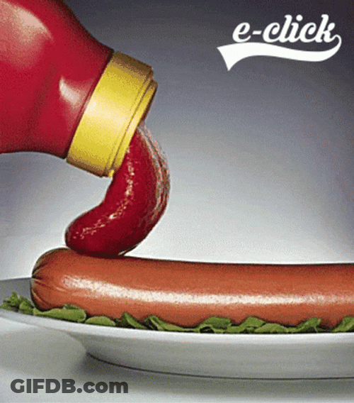 Ketchup Licking Sausage Ad GIF