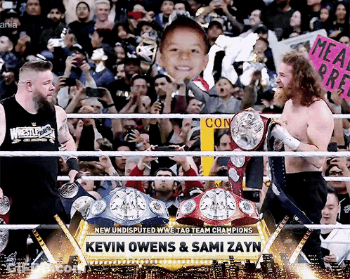 Kevin Owens And Sami Zayn Undisputed Tag Team Champions GIF
