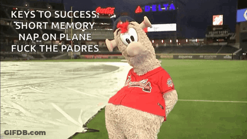 Keys To Success Short Memory Nap On Plane Fuck The Padres Mascot GIF