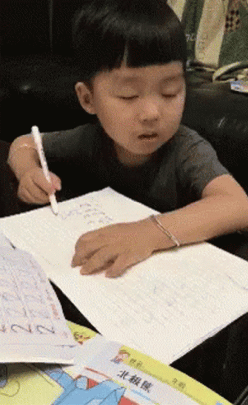 Kid Fall Asleep While Doing Homework GIF