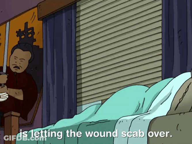 Kid Is Letting Wound Scab Over Bed GIF
