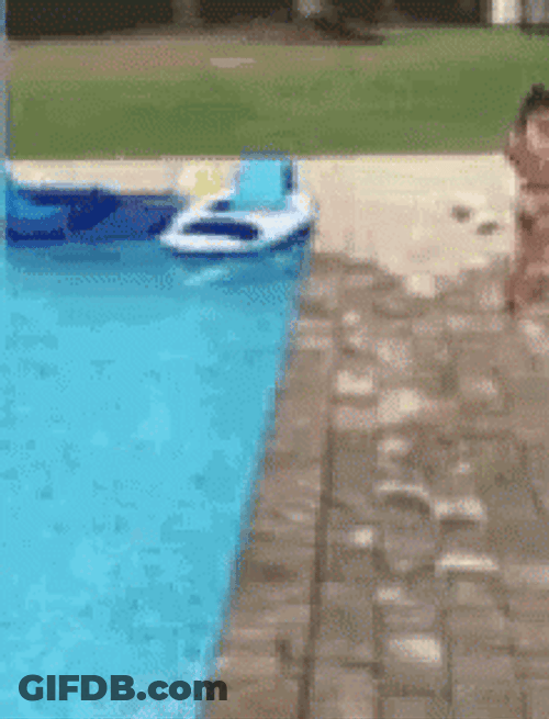 Kid Slip On Pool Fails GIF