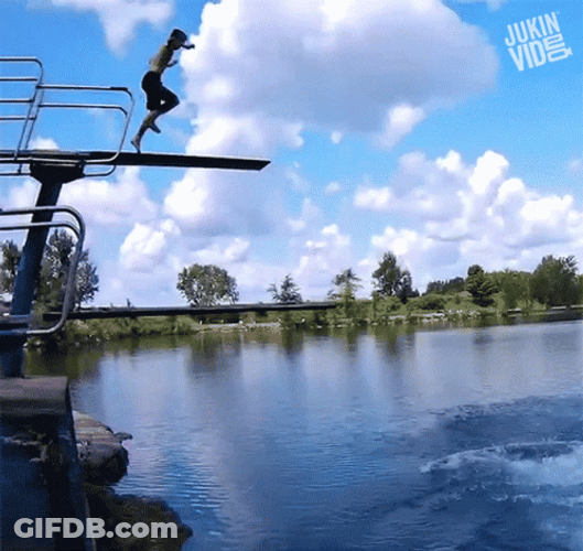 Kid Slips Off Diving Board GIF