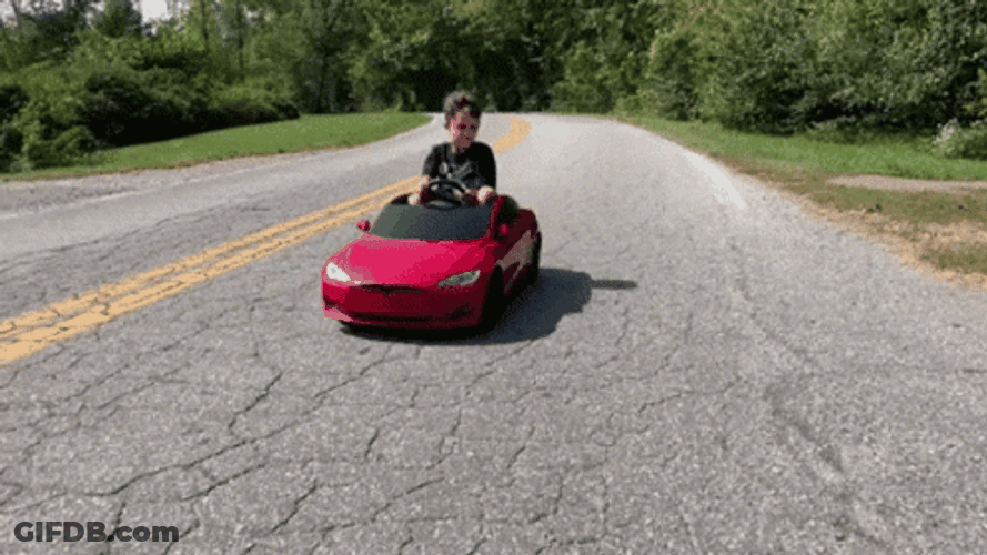 Kid With Toy Tesla Model S GIF
