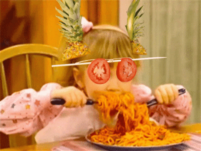KIds Funny Eating Spaghetti GIF