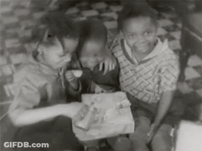Kids Having Small Tea Party Black And White GIF