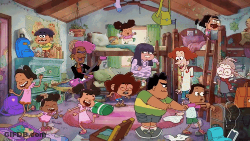 Kids Playing In Messy Room GIF