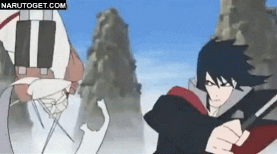 Killer Bee Versus Uchiha Sasuke Anime Sword Fight GIF