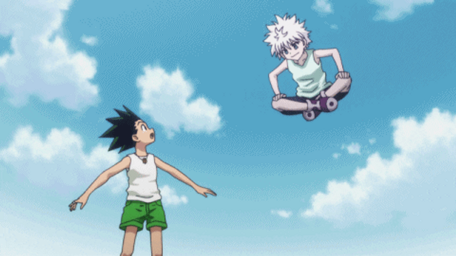 Killua Flying Above Gon GIF